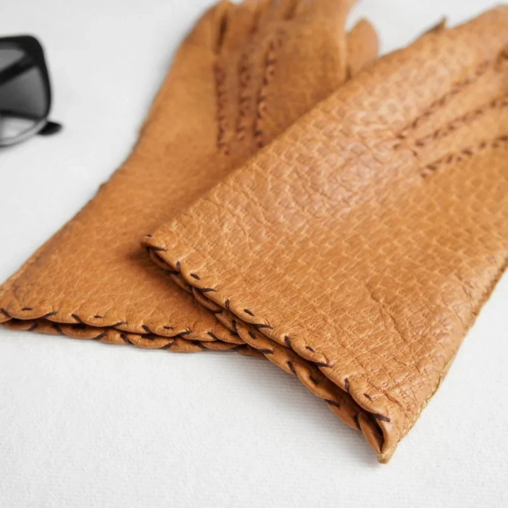 Vintage Cognac Tan Brown Leather Gloves Women's Size 6.5
